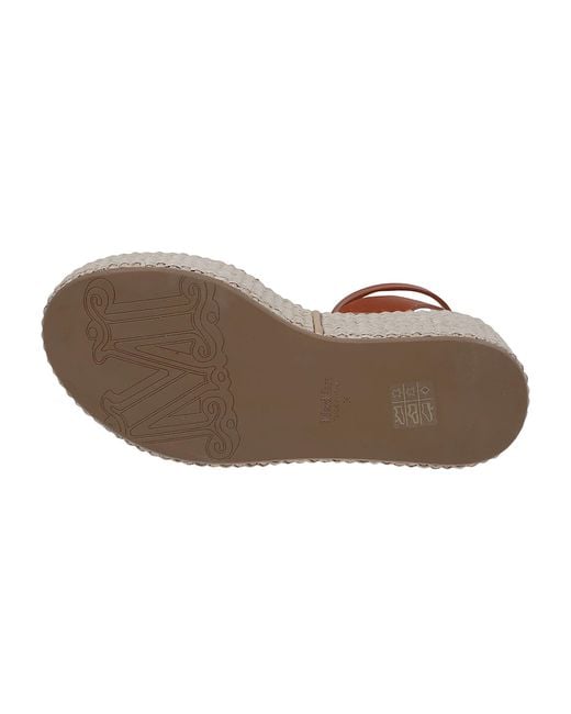 Max Mara Brown Biarritz Leather Platform Espadrille Sandals