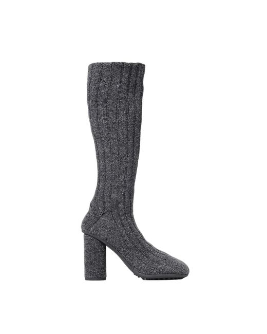 Bottega Veneta Gray Bottega Veneta Knitted Wool Ribbed Boot