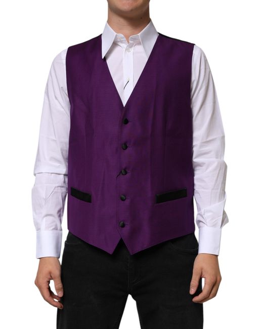 Dolce & Gabbana Purple Wool Dress Formal Waistcoat Vest Polyester Silk Virgin for men