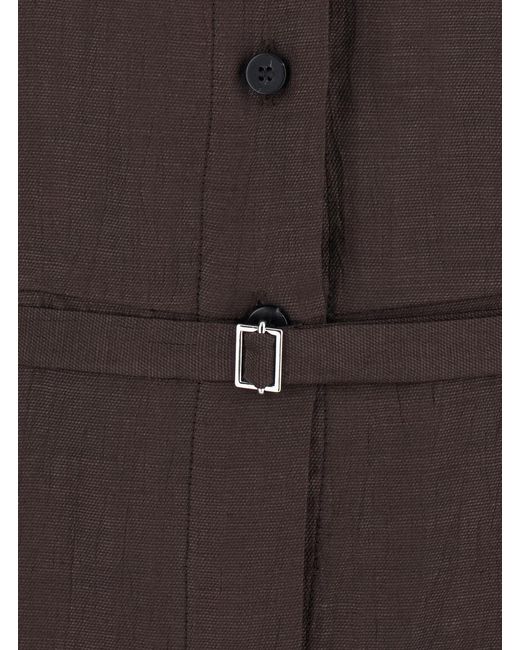 Tela Brown Long Dress With Classic Collar And Waist Belt