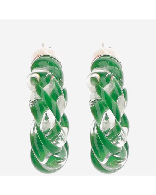 Bottega Veneta Green Hoop Earrings Twisted Glass
