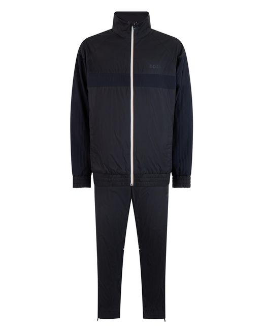 Boss Blue Jumpsuit With Zip And High Collar Polyester Sweatshirts for men