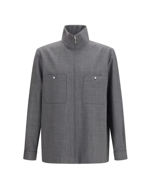 Valentino Gray Mouliné Wool Shirt Jacket Polyester; Ovis Aries for men