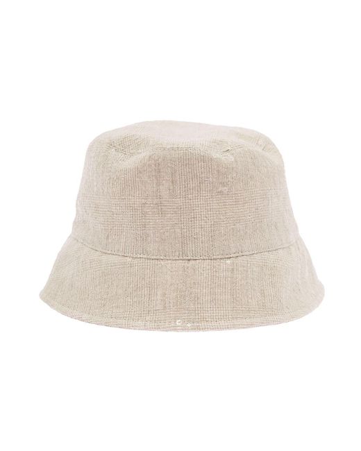 Brunello Cucinelli Natural Bucket Hat With All-over Paillettes Embellishment In Linen