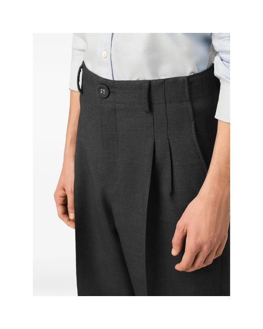 AMI Black Tailored Carrot Fit Wool Trousers for men