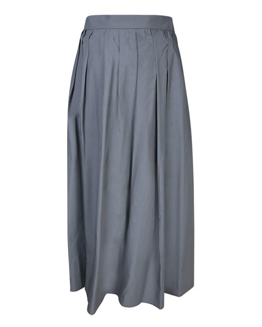 Moorer Gray Ryanne Light Cotton-Linen Midi Skirt