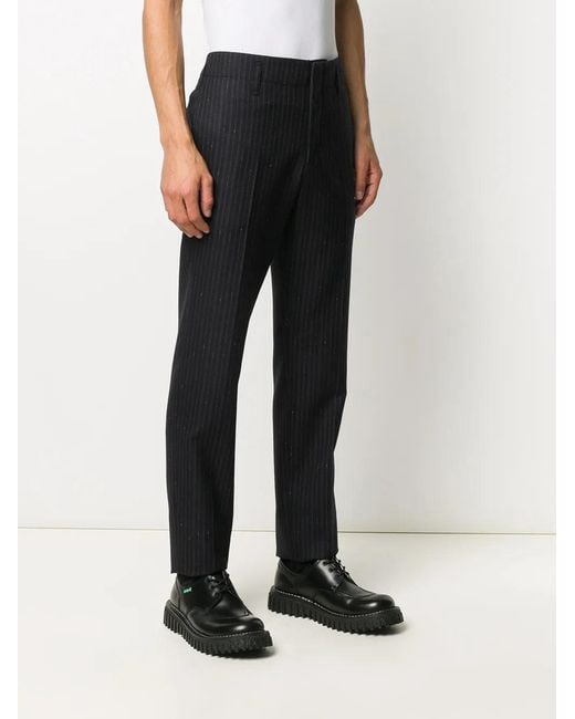 Ferragamo Black Pinstriped Straight-Leg Trousers for men