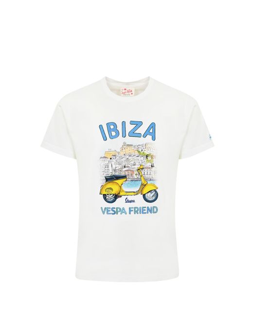 Mc2 Saint Barth White T-Shirt With Ibiza Vespa Friend Print for men