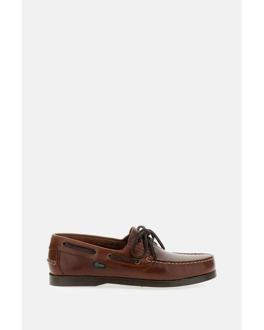 Paraboot Brown Leather Boat Shoes With 360° Lacing for men