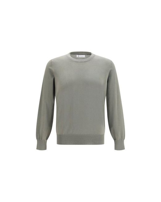 Brunello Cucinelli Gray Bicolor Cotton Sweatshirt for men