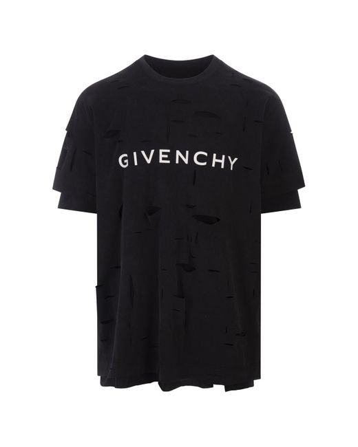 Givenchy Black Destroyed T-Shirt With Logo for men