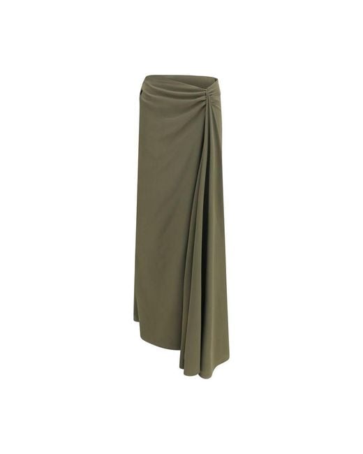 McQueen Green Bicolor Silk Long Skirt