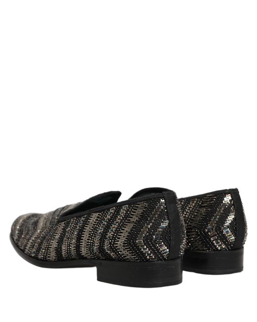 Dolce & Gabbana Black Embellished Slip On Loafers Shoes Leather for men