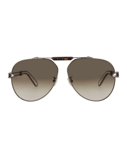 Philipp Plein Metallic Sunglasses Aviator Full Rim, Shiny Rose Frame And Gradient Mirror Lens for men