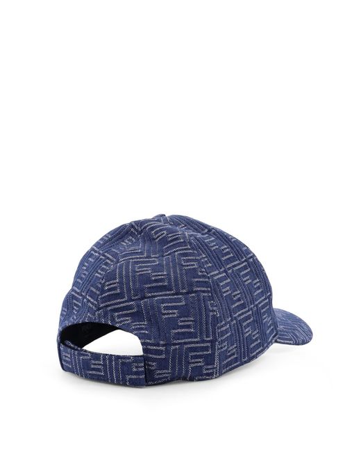 Fendi Blue Ff Jacquard Denim Baseball Hat for men