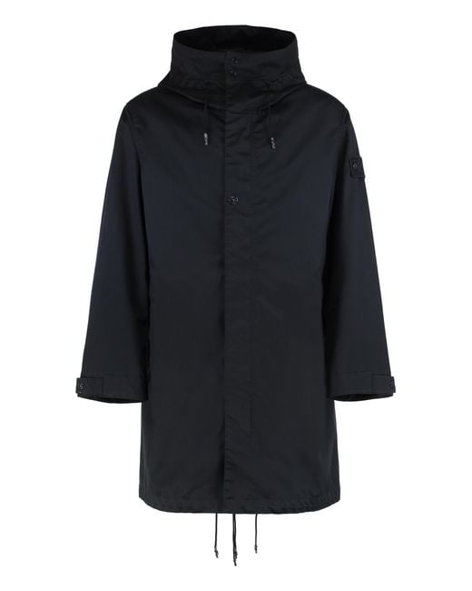 Stone Island Black Wool Twill Parka With Hood Virgin Parkas for men