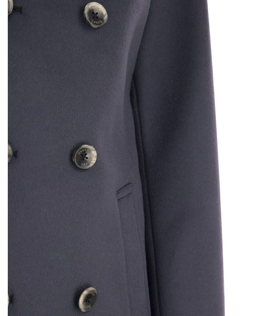 Herno Blue Wool And Cashmere Double-Breasted Coat for men
