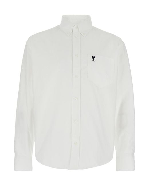 AMI White Shirt With Logo On The Front for men