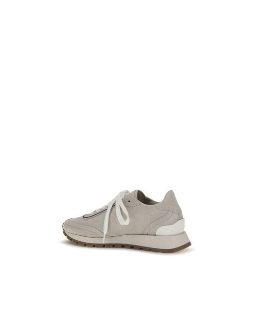Brunello Cucinelli White Gray Calf Leather Bos Taurus Athletic Sneakers
