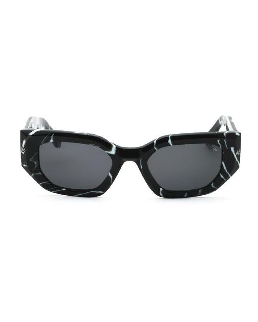 Philipp Plein Black Sunglasses Geometric Full Rim, Marbled Frame And Lens Spp066M0Z21