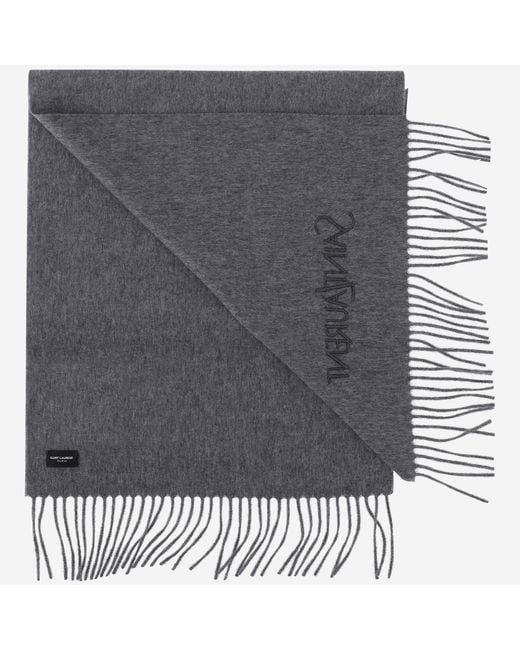 Saint Laurent Gray Cashmere Jacquard Scarf for men