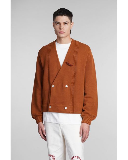 Bode Cardigan In Brown Cotton for men