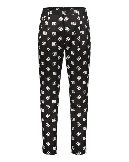 Dolce & Gabbana Black Printed Cotton Trousers for men
