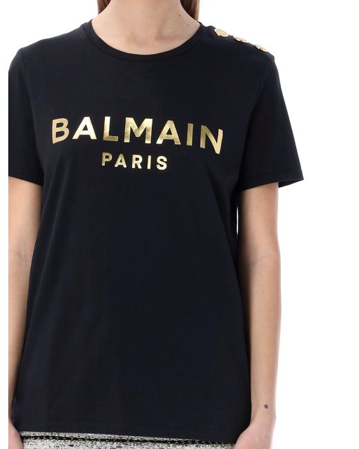 Balmain Cotton Gold Logo Print T-shirt in Black - Save 11% - Lyst