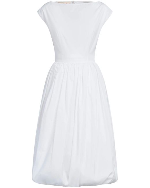 Marni White Boat-neck Cotton Midi Dress