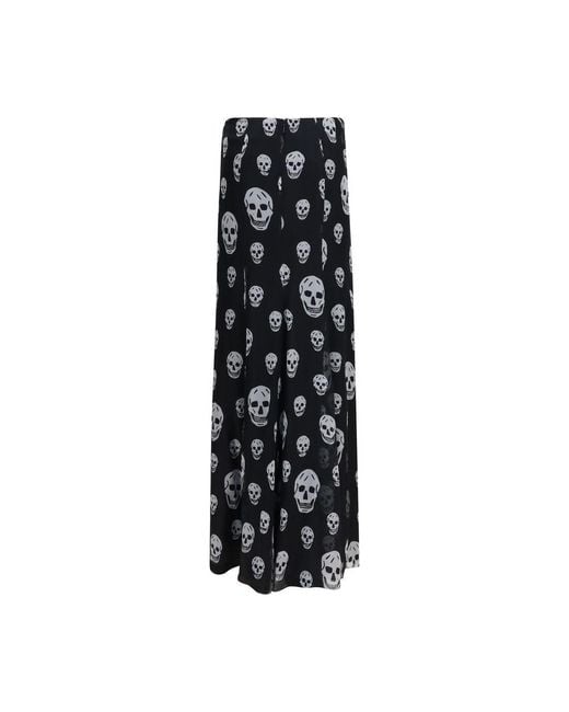 McQueen Black Silk Long Skirt
