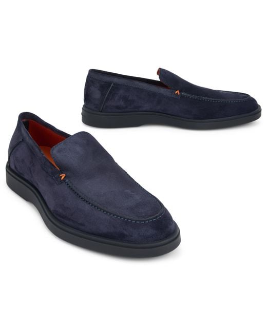 Santoni Blue Loafers Suede Calfskin for men