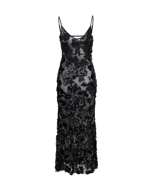 Nissa Black Long Sequin Dress Polyester; Elastane