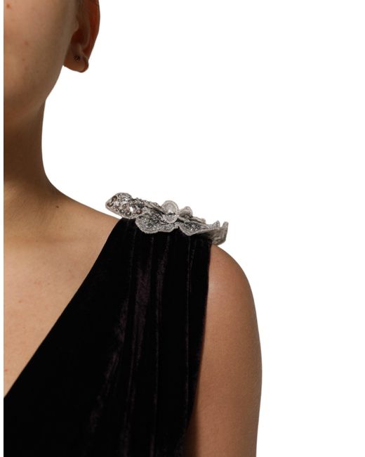 Dolce & Gabbana Black Velvet Floral Embellished Dress