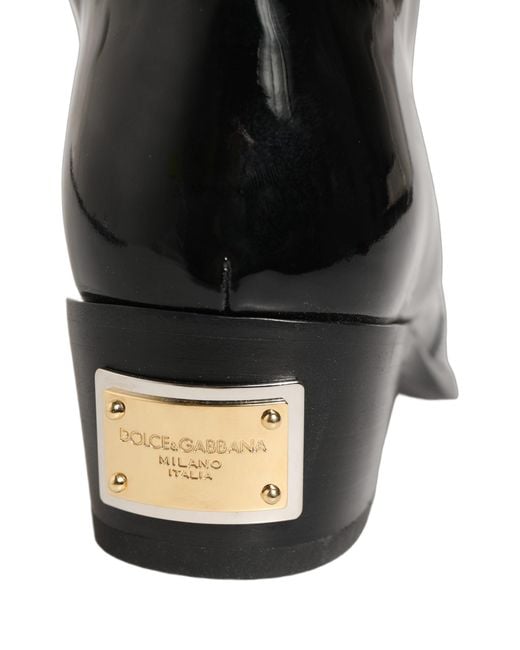 Dolce & Gabbana Black Leather Knee High Heels Boots Shoes Accessory for men