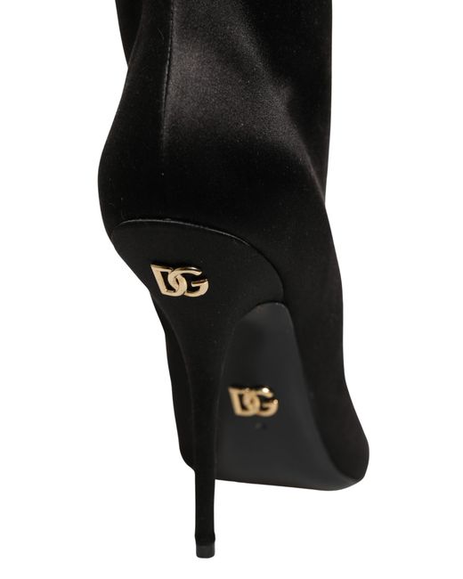Dolce & Gabbana Black Satin Knee High Stiletto Boots Shoes Silk Viscose