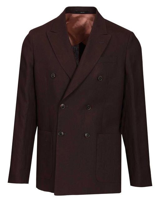 Paul Smith Brown Linen Double-Breasted Blazer for men