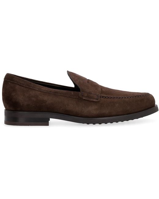 Tod's Brown Loafers Suede Leather for men