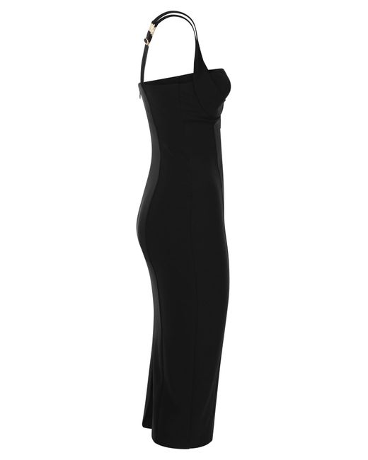Elisabetta Franchi Black Crepe Midi Dress With Bows