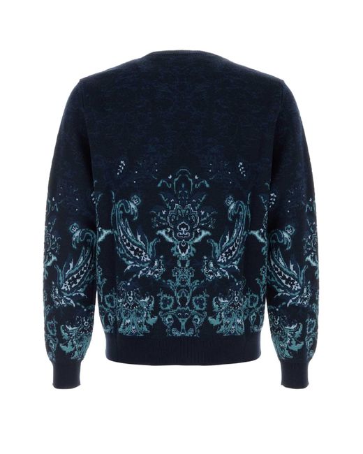 Etro Blue Paisley Wool Sweater for men