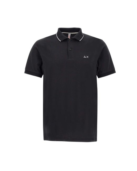Sun 68 Black Small Stripe Polo Shirt Cotton for men
