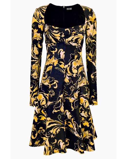 Versace Jeans Couture Black Barocco-Print Flared Mini Dress