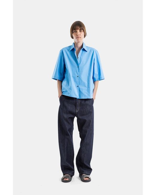Sofie D'Hoore Blue Pasay Raw Loose Denim Jeans With Ivory Topstitching Trousers