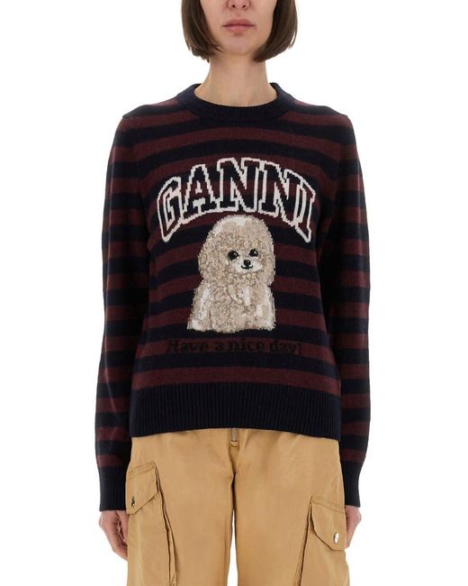 Ganni Black Striped Shirt With Poodle
