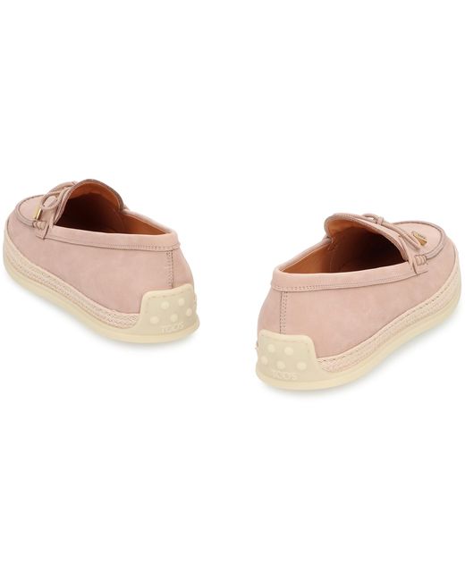 Tod's Pink Loafers Nubuck Calf Leather