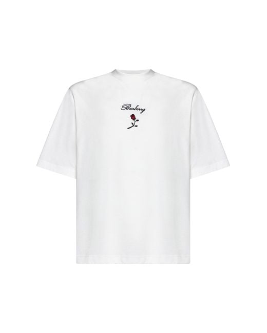 Burberry Rose Embroidered Logo Cotton Jersey T-shirt in White for Men | Lyst