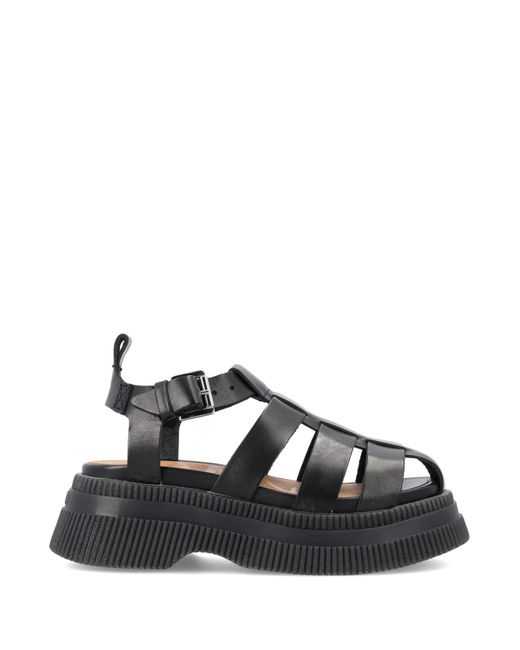 Ganni Leather Creepers Sandals in Black | Lyst
