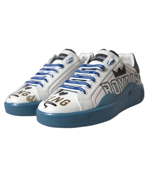 Dolce & Gabbana Blue White Printed Portofino Melt Sneakers Shoes for men