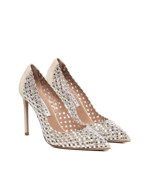 Aquazzura Metallic Suede Pumps With Crystals