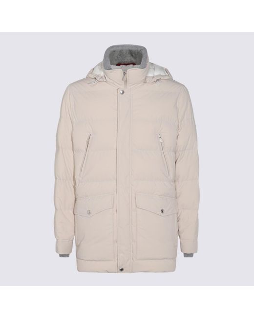Brunello Cucinelli Natural Knit Insert Down Jacket Puffer Jackets for men