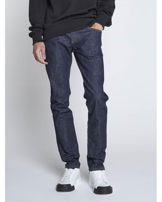 Dolce & Gabbana Blue Logo-Plaque Skinny Jeans for men